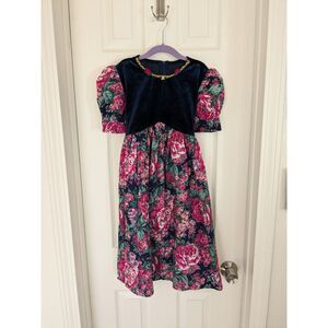 Vintage Kokomo Kids Floral and Velvety Dress - Size 10 - Blue, Pink, Green